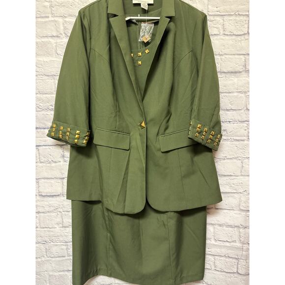 Roaman's Dresses & Skirts - Roaman's 2 PC Olive Green Gold Beading Tank Midi Dress and Jacket NWOT SZ 22W